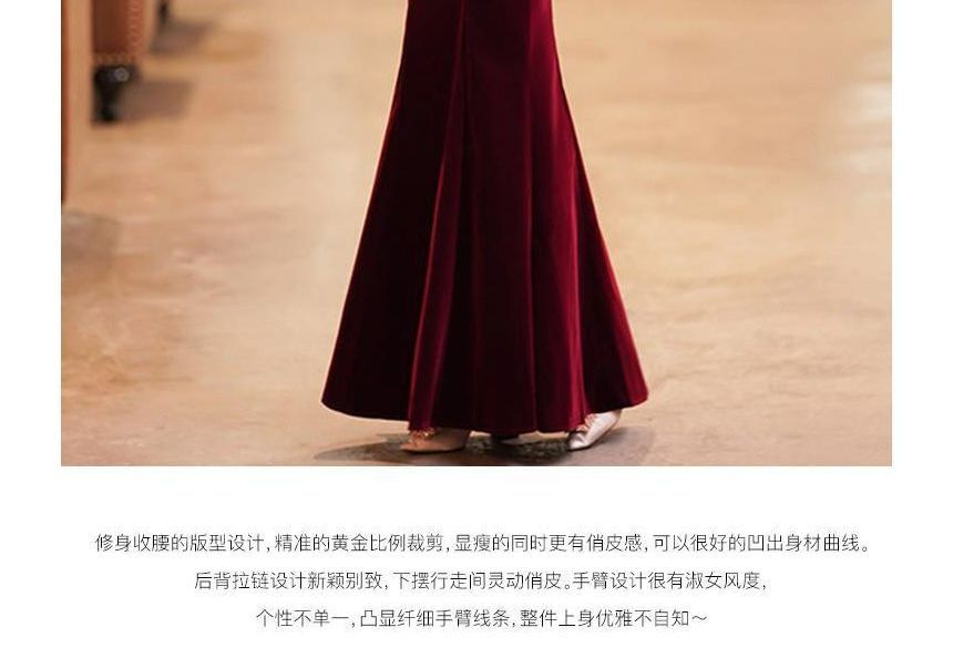 Evening Mermaid Midi Puff-Sleeve Gown Bow / Dress