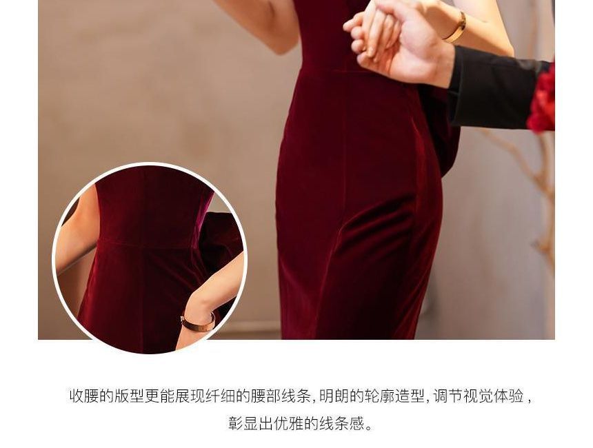 Evening Mermaid Midi Puff-Sleeve Gown Bow / Dress