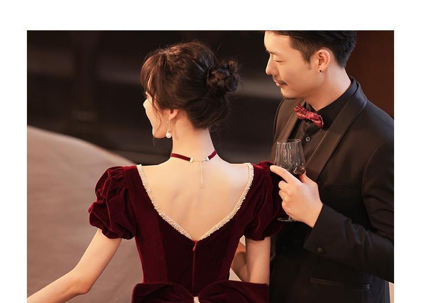 Evening Mermaid Midi Puff-Sleeve Gown Bow / Dress