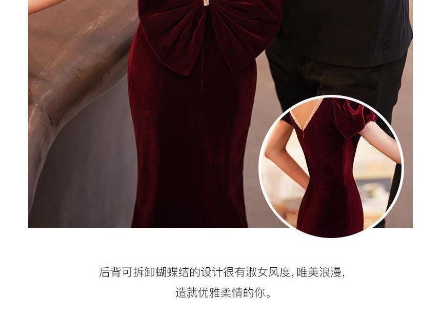 Evening Mermaid Midi Puff-Sleeve Gown Bow / Dress