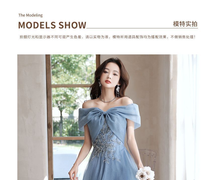 / Midi Dress Gown Sequin Off-Shoulder Evening A-Line