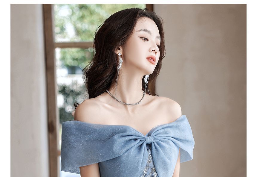 / Midi Dress Gown Sequin Off-Shoulder Evening A-Line