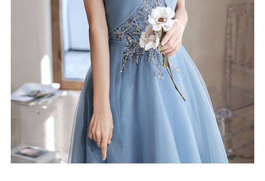 / Midi Dress Gown Sequin Off-Shoulder Evening A-Line