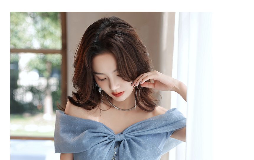 / Midi Dress Gown Sequin Off-Shoulder Evening A-Line