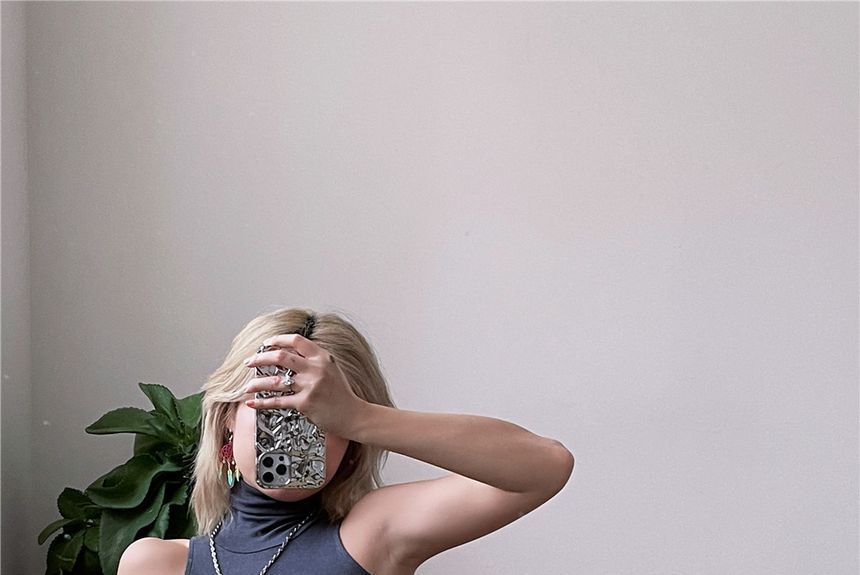 Turtleneck Plain Sleeveless Slim-Fit Dress