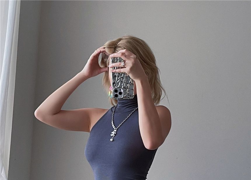 Turtleneck Plain Sleeveless Slim-Fit Dress