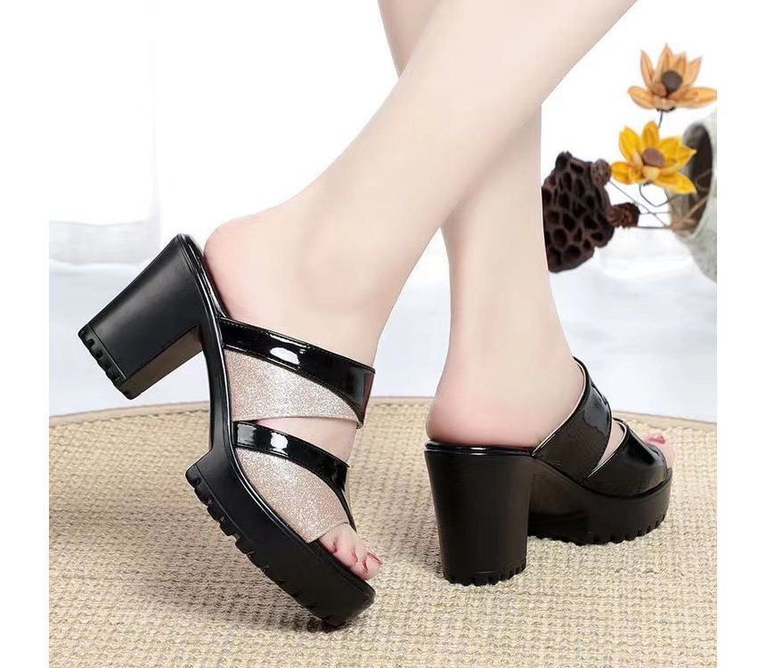 Platform Sandals Slide Block-Heel