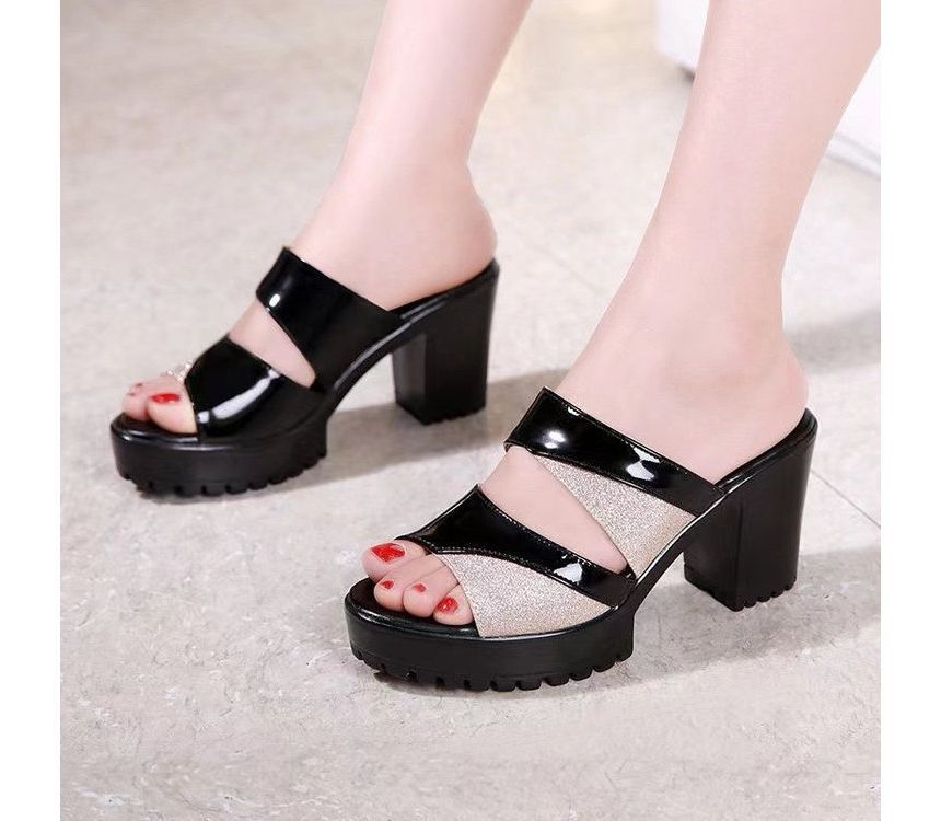 Platform Sandals Slide Block-Heel