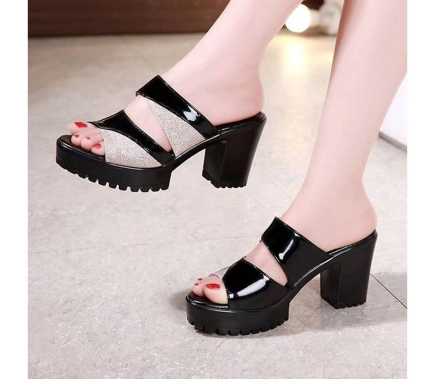 Platform Sandals Slide Block-Heel
