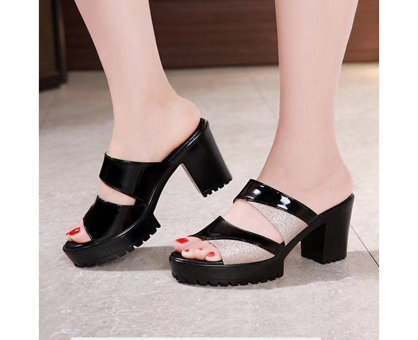 Platform Sandals Slide Block-Heel
