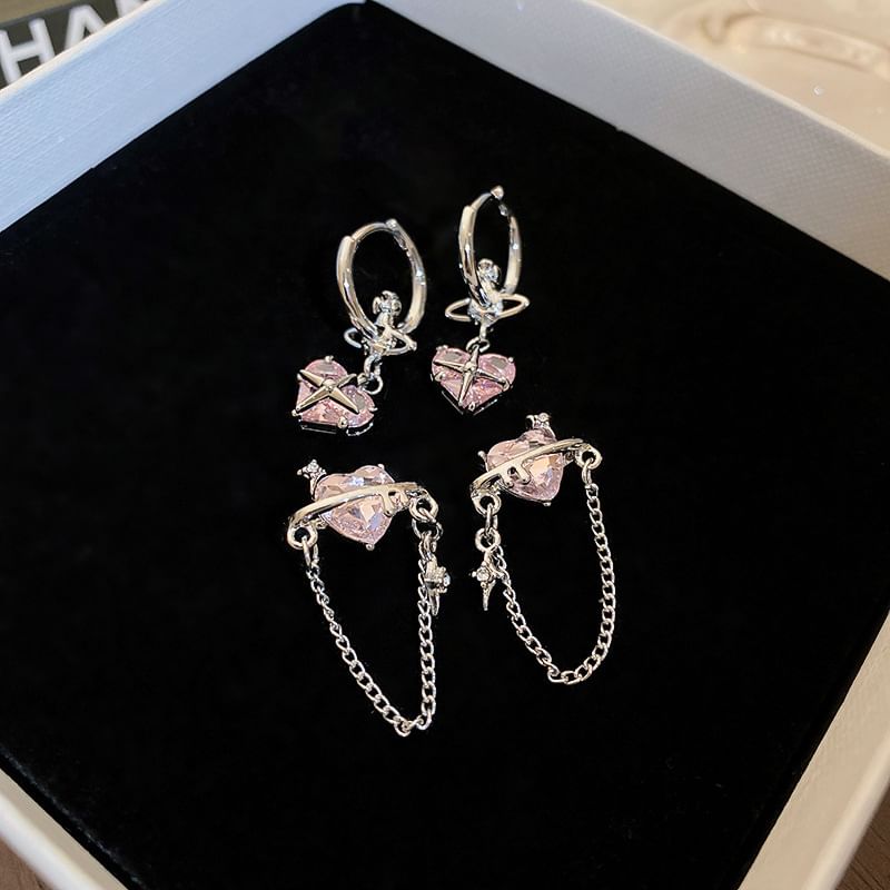Heart Dangle Rhinestone Earring