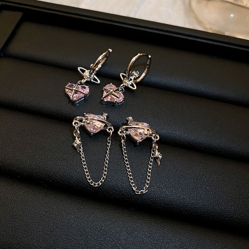 Heart Dangle Rhinestone Earring