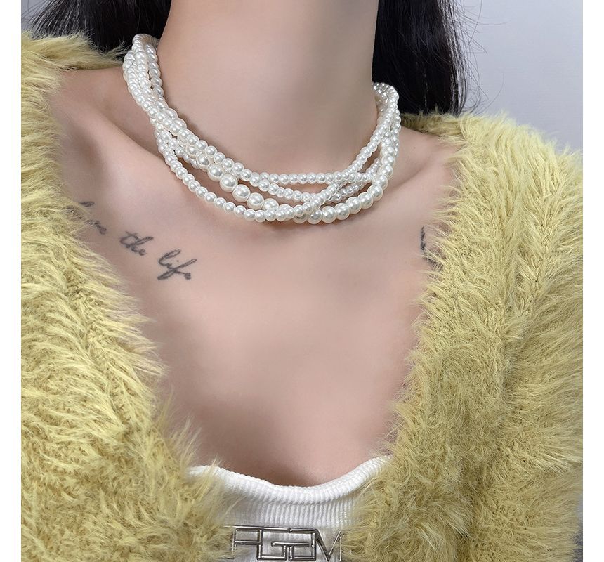 Pearl Choker Faux Layered