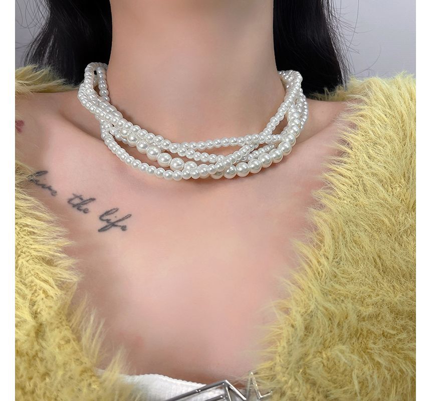 Pearl Choker Faux Layered