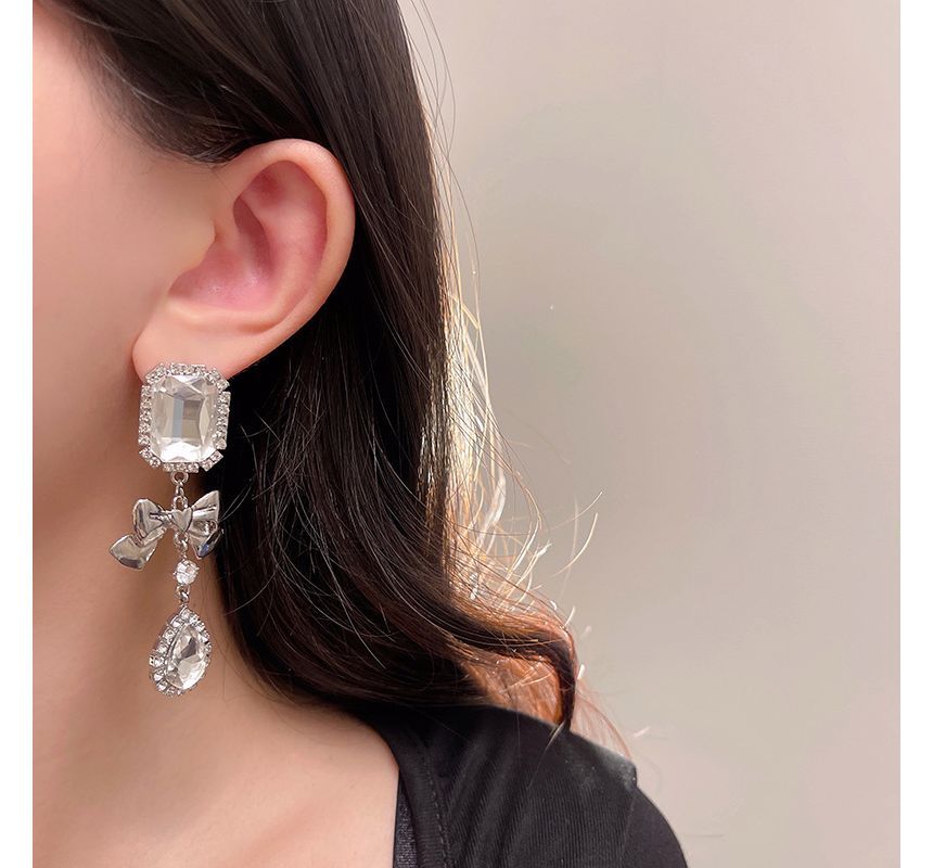 Faux Crystal Earring Bow Dangle