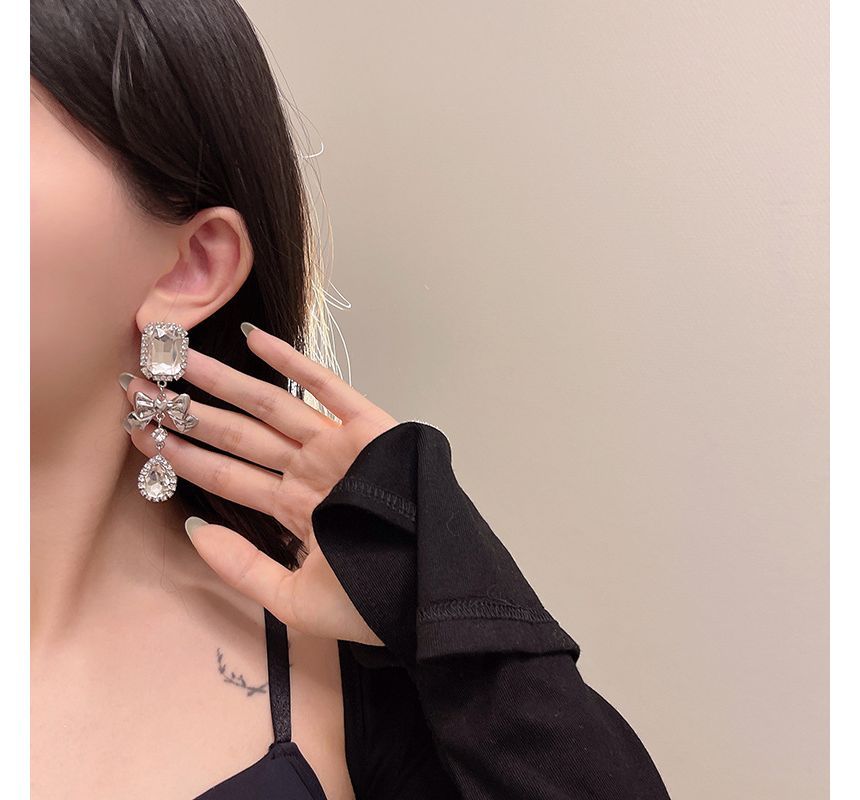 Faux Crystal Earring Bow Dangle