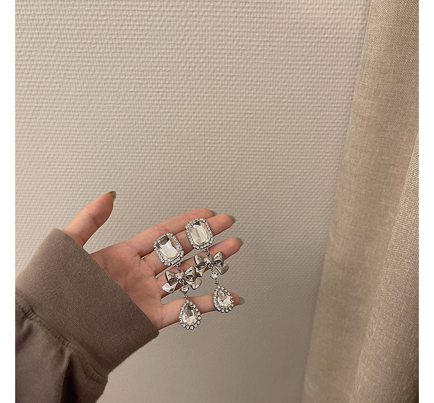 Faux Crystal Earring Bow Dangle