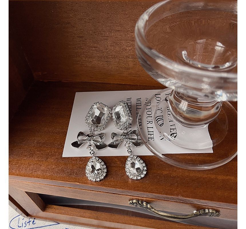 Faux Crystal Earring Bow Dangle