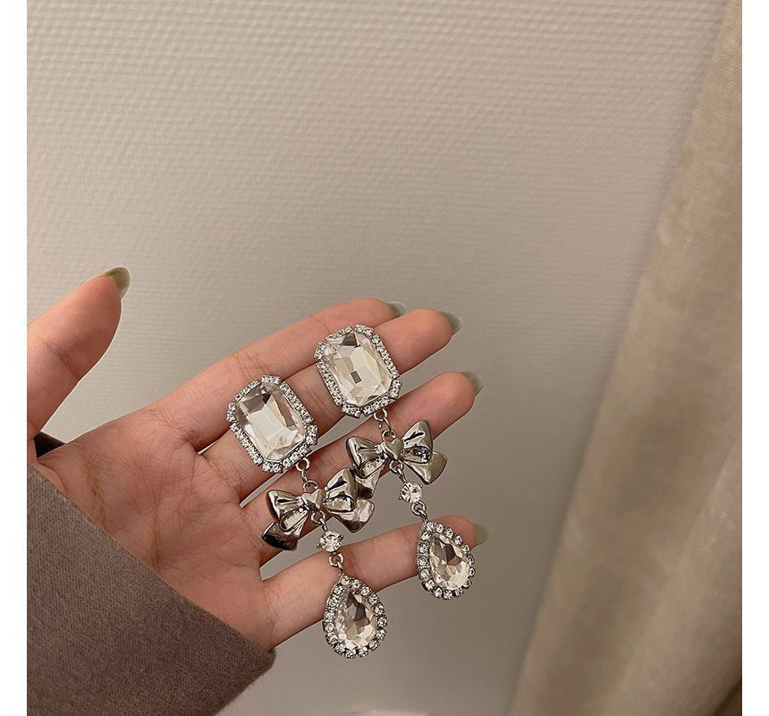 Faux Crystal Earring Bow Dangle