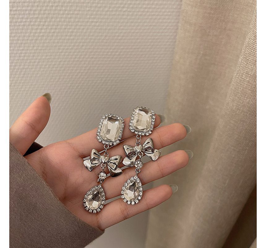 Faux Crystal Earring Bow Dangle