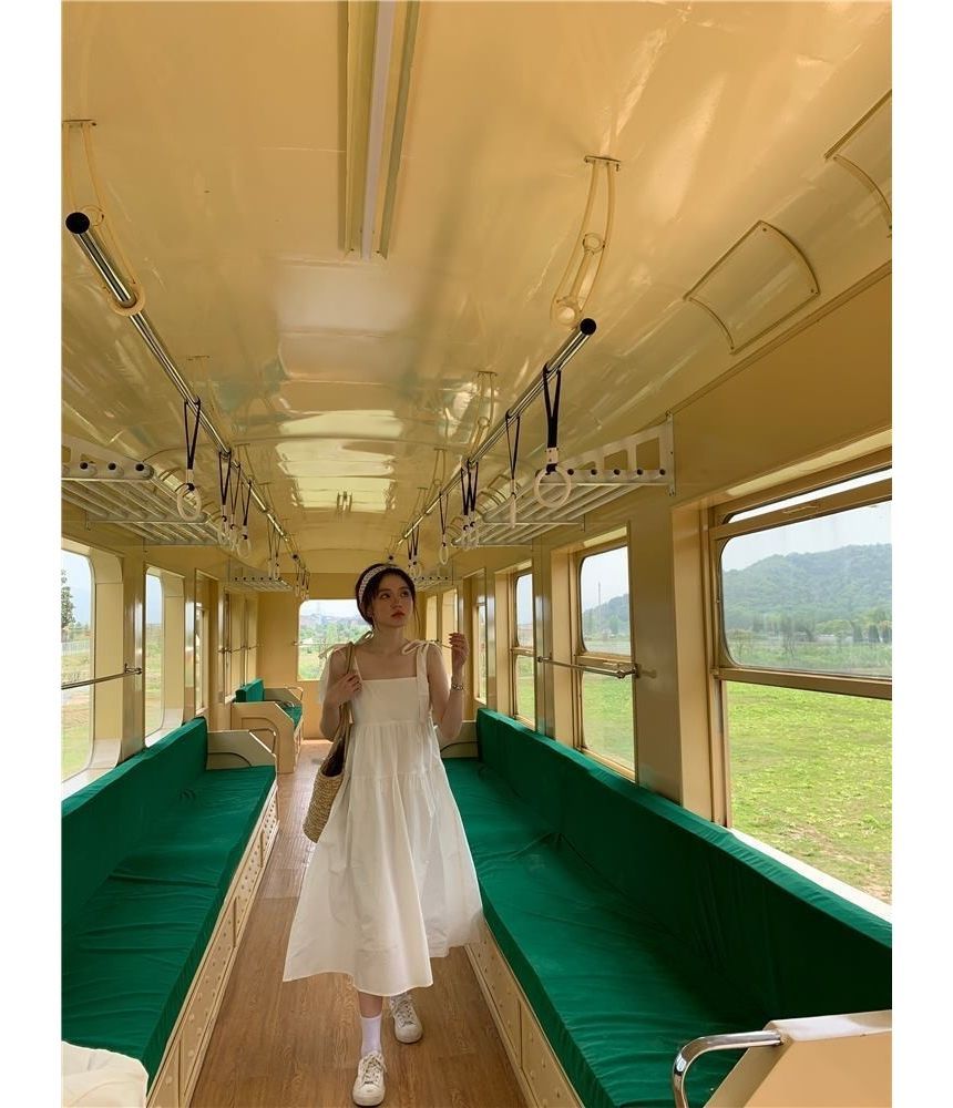 Sundress Midi Strap Plain Spaghetti