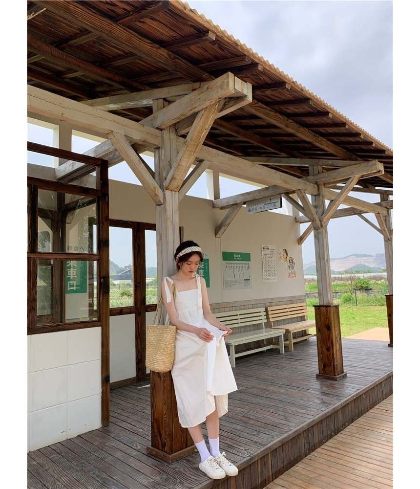 Sundress Midi Strap Plain Spaghetti