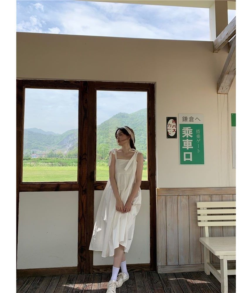 Sundress Midi Strap Plain Spaghetti