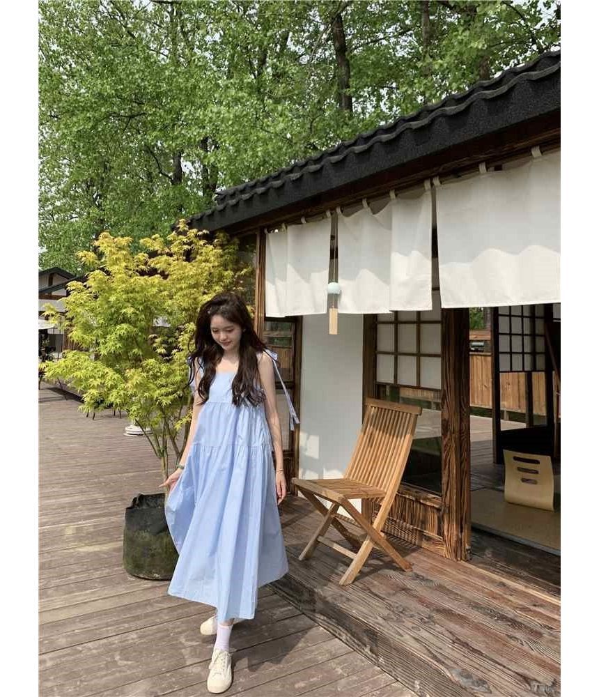 Sundress Midi Strap Plain Spaghetti