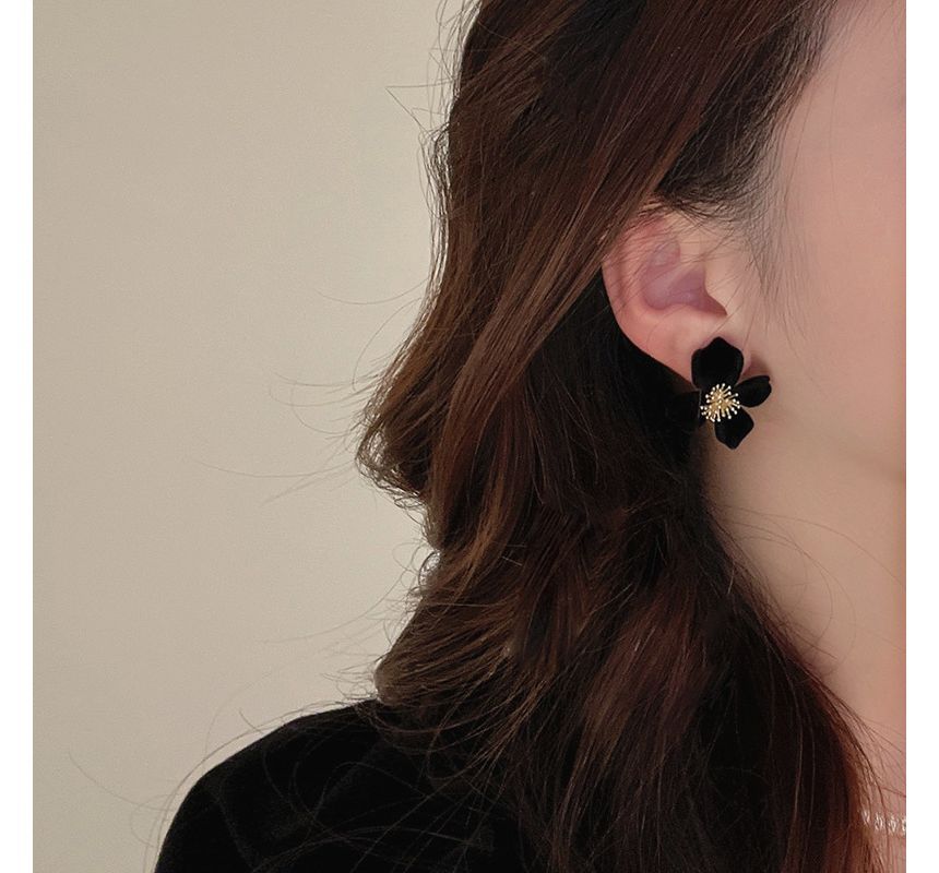 Flocking Earring Flower Alloy