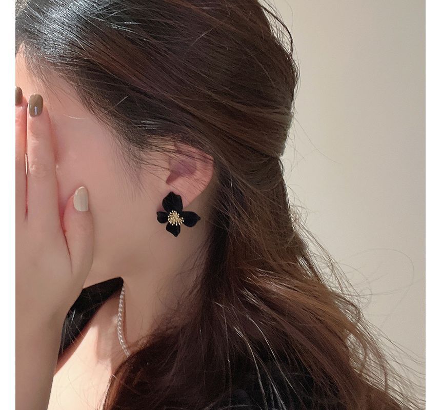 Flocking Earring Flower Alloy