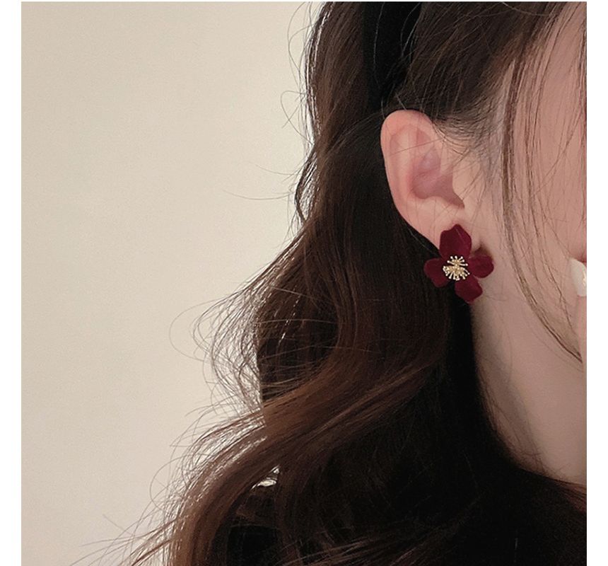 Flocking Earring Flower Alloy