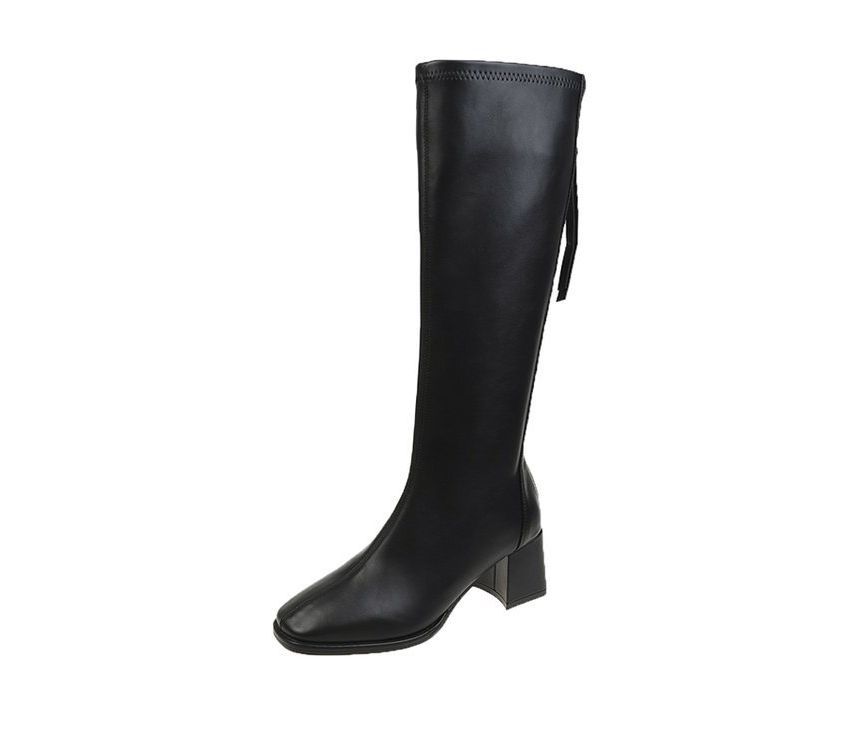Leather Faux Boots Block-Heel Tall