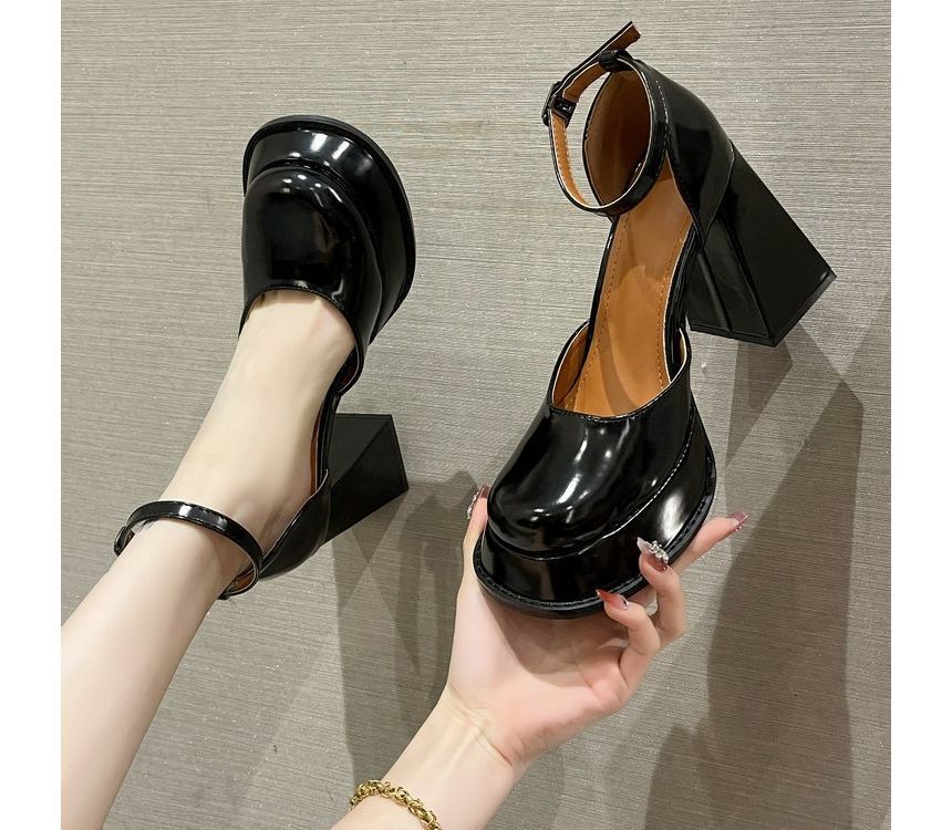 Block-Heel Pumps Strap Ankle Square-Toe