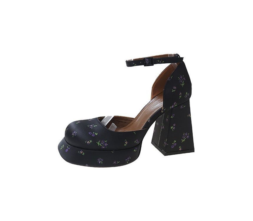 Block-Heel Pumps Strap Ankle Square-Toe