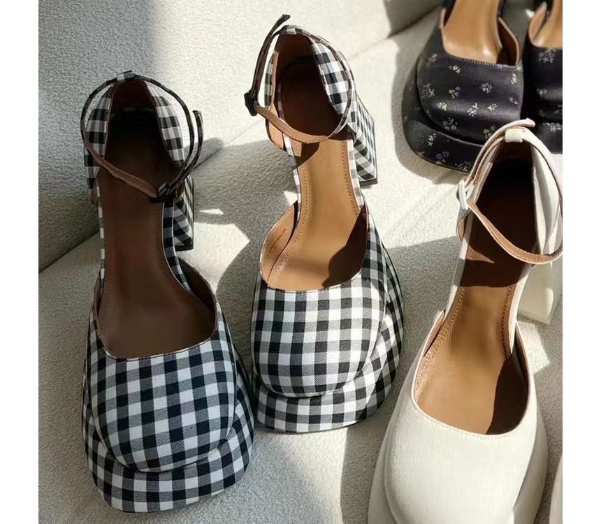 Block-Heel Pumps Strap Ankle Square-Toe