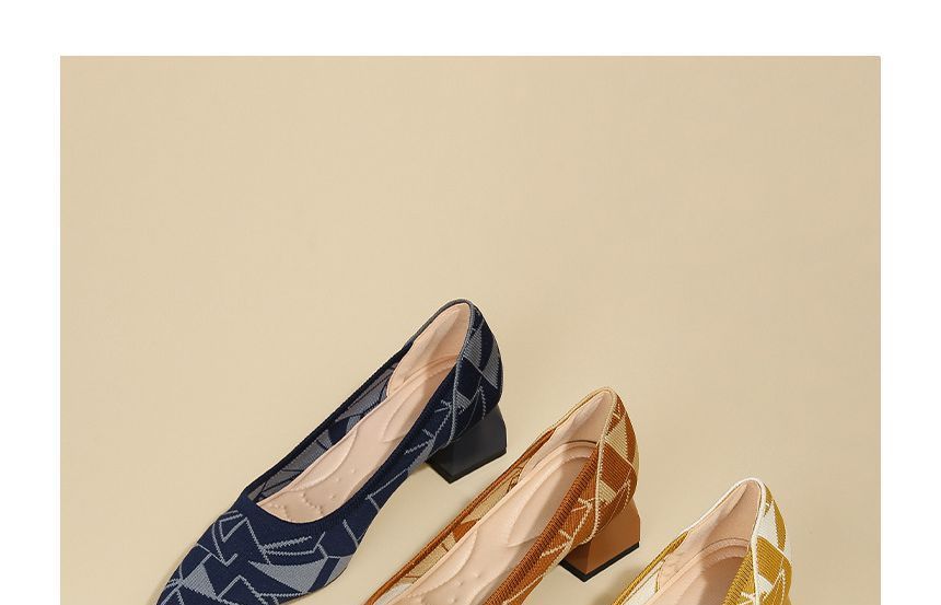 Block-Heel Knit Pointed Pumps