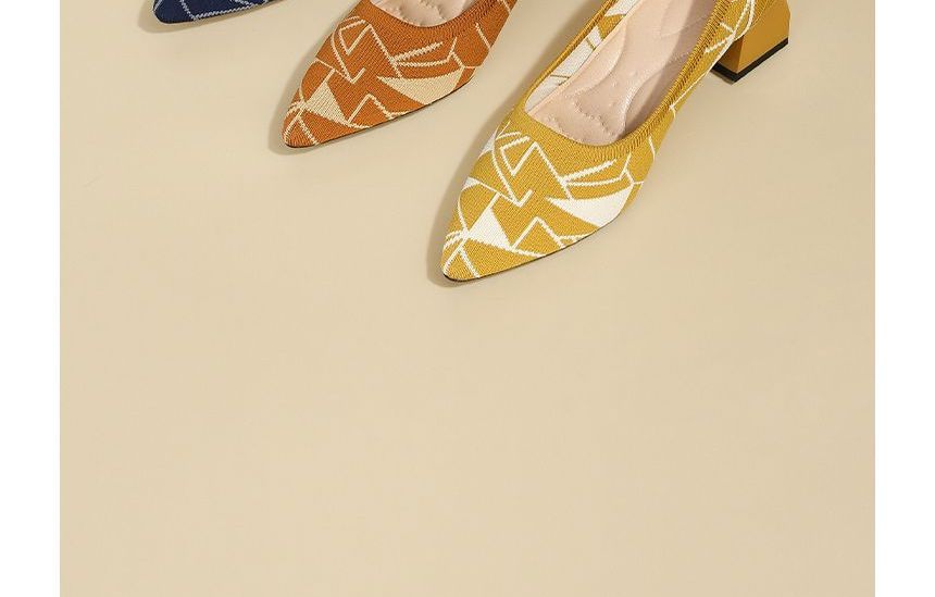 Block-Heel Knit Pointed Pumps