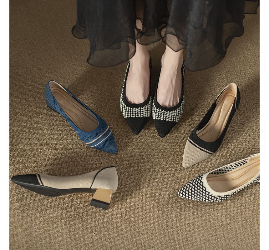 Block-Heel Woven Pointed Pumps