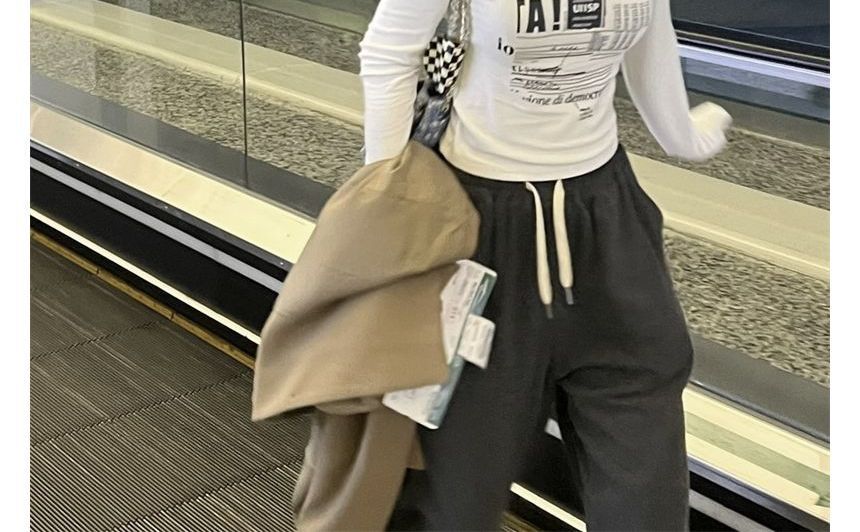 Top Long-Sleeve Slim-Fit Cold-Shoulder Print