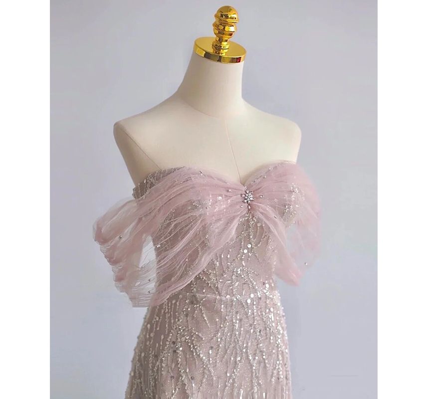 Sequin Gown A-Line Evening Off-Shoulder