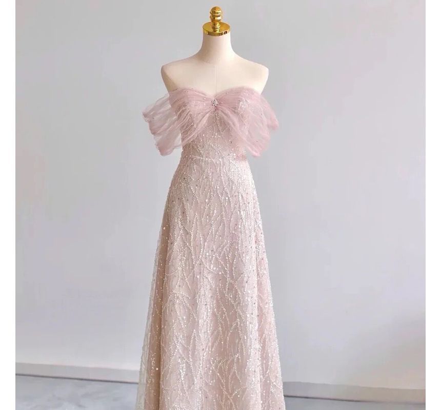 Sequin Gown A-Line Evening Off-Shoulder