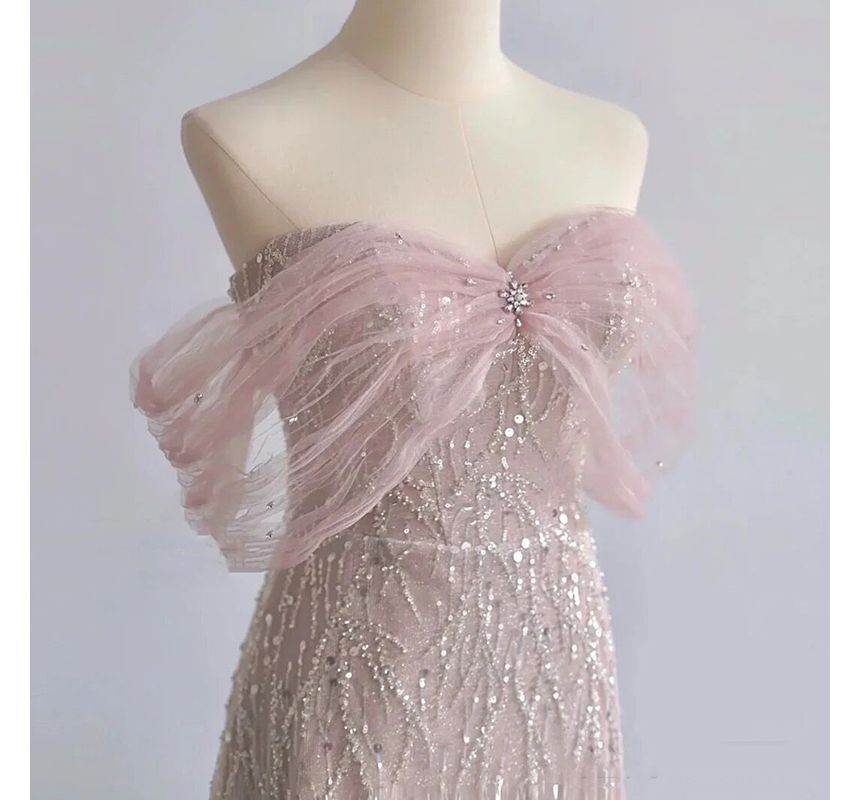 Sequin Gown A-Line Evening Off-Shoulder