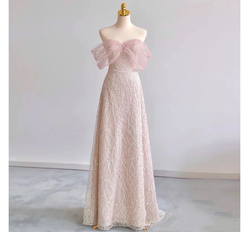 Sequin Gown A-Line Evening Off-Shoulder