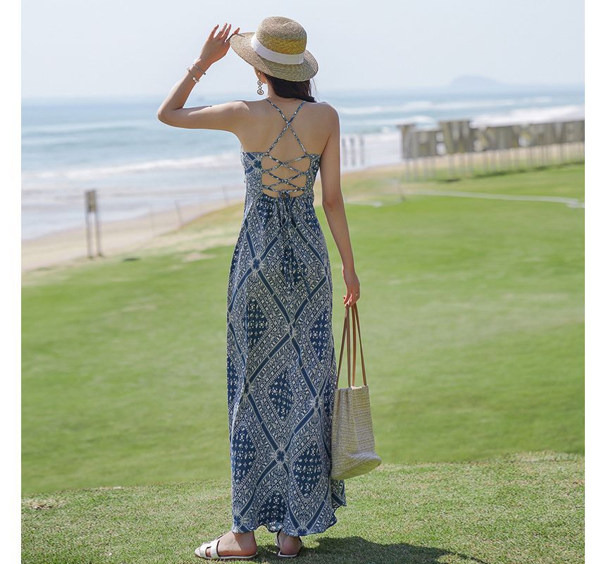 Spaghetti Strap A-Line Paisley Dress Midi Print