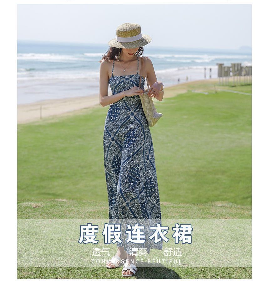 Spaghetti Strap A-Line Paisley Dress Midi Print