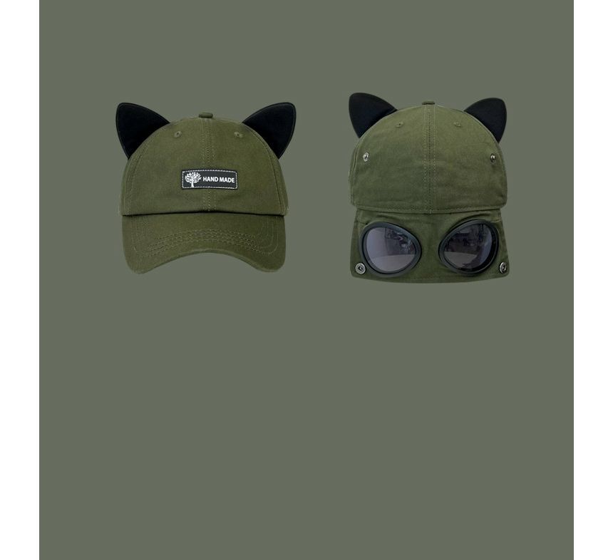 Aviator with Cat Baseball Ear Cap Goggles