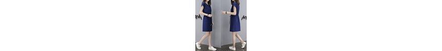 Dress A-Line Mini Plain Short-Sleeve V-Neck Drawstring-Waist