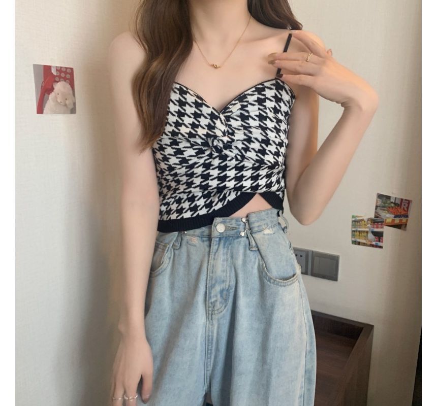 Houndstooth Knotted Top Cami