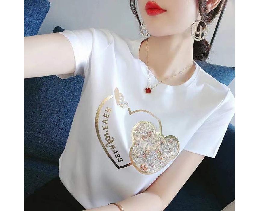 Neck Bear Print Short-Sleeve Tee Crew