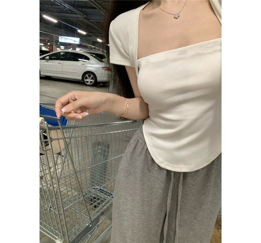 Square Plain T-Shirt Short-Sleeve Neck